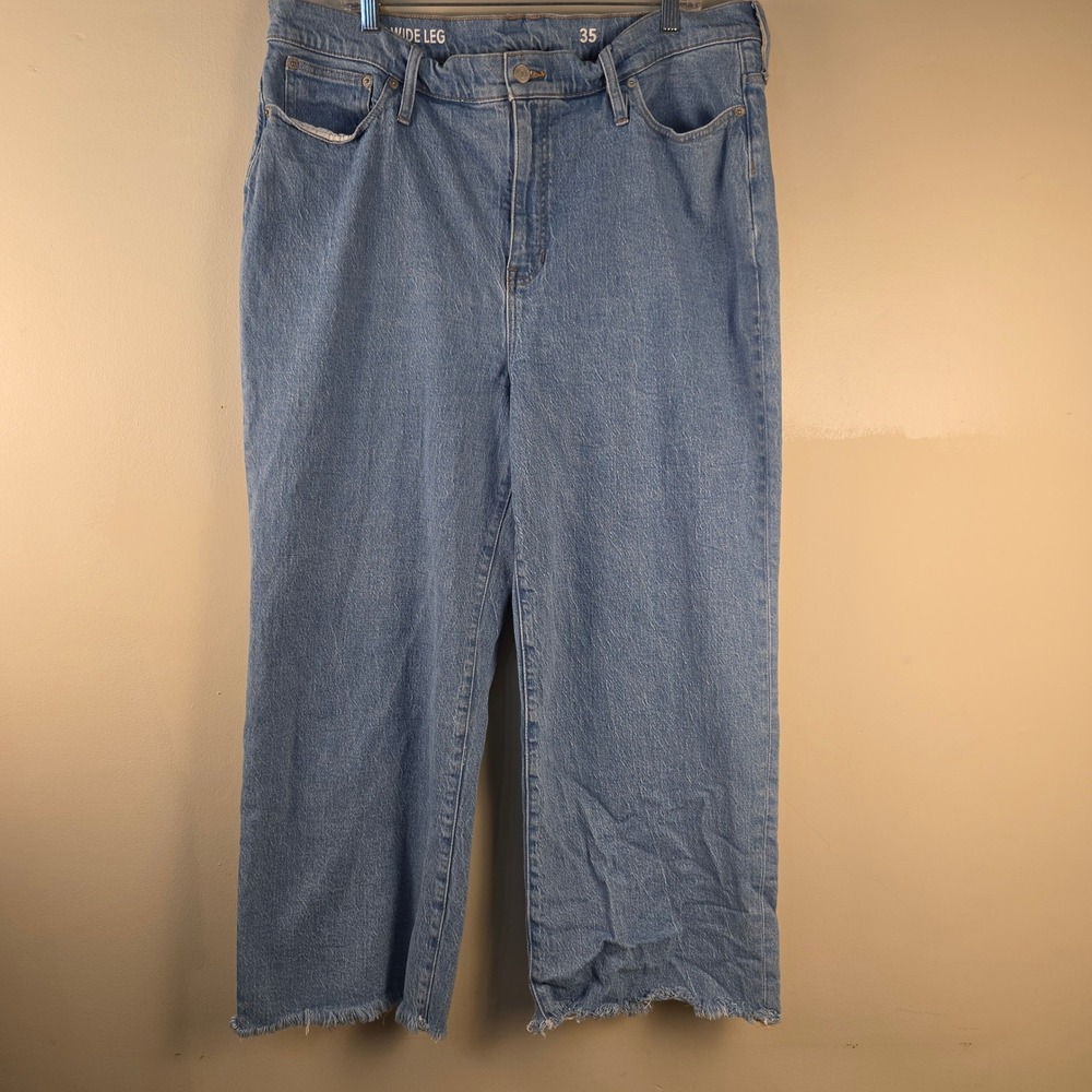 J.Crew Womens Slim Wide Leg Jeans Light Wash Raw Hem Size 35 High Rise